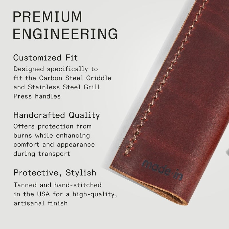Madein Cookware - Leather Handle Covers - Set of 2 - Custom fit to The Carbon Steel Griddle and Grill Press - Image 3
